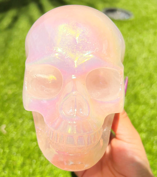 Aura Rose Quartz Skull